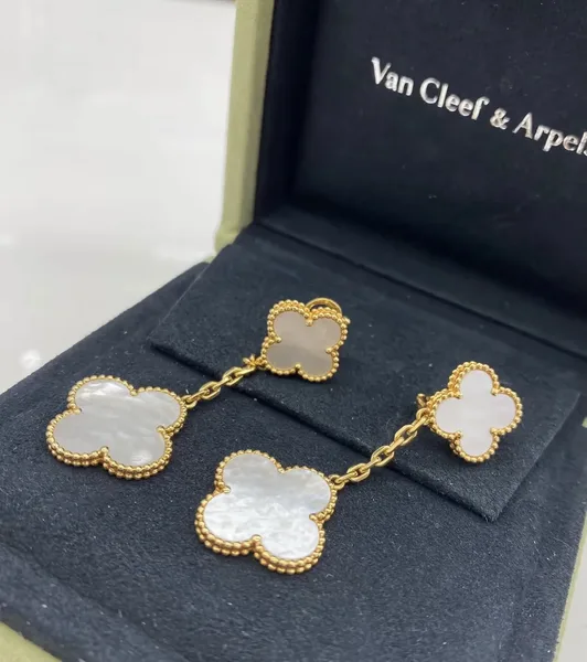Van Cleef & Arpels Alhambra White Two-Motif Gold-Tone Drop Earrings product view 4