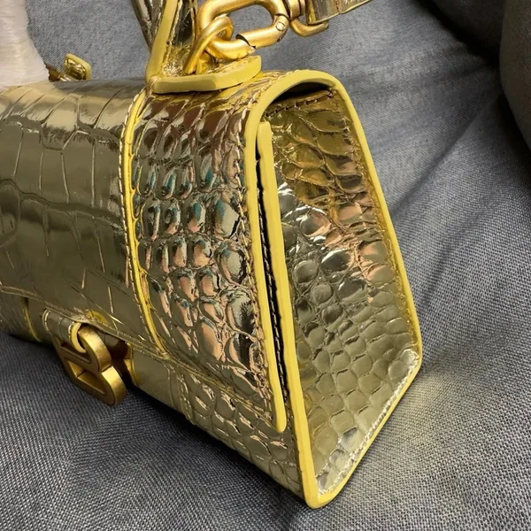 Balenciaga Hourglass XS Bag in Gold Croc-Embossed Calfskin product view 5