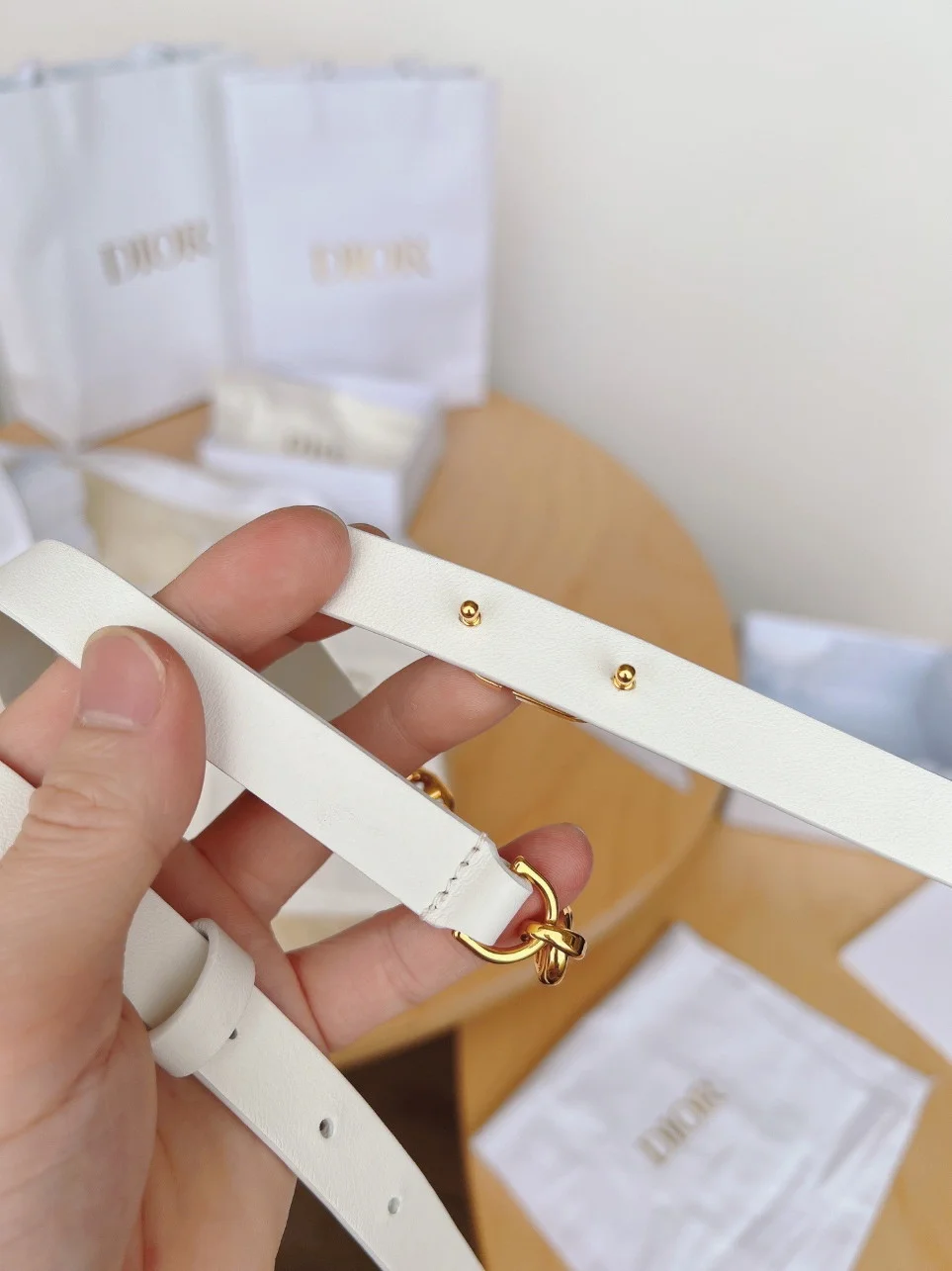 Dior Caro 15MM Belt in White Calfskin and Chain product view 3
