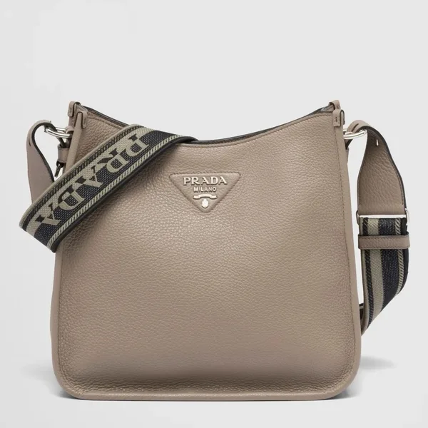 Prada Hobo Bag in Grey Grained Leather product photo