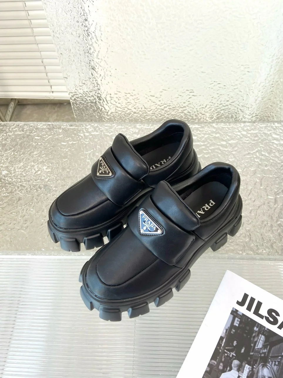 Prada Loafers in Black Soft Padded Nappa Leather product view 4