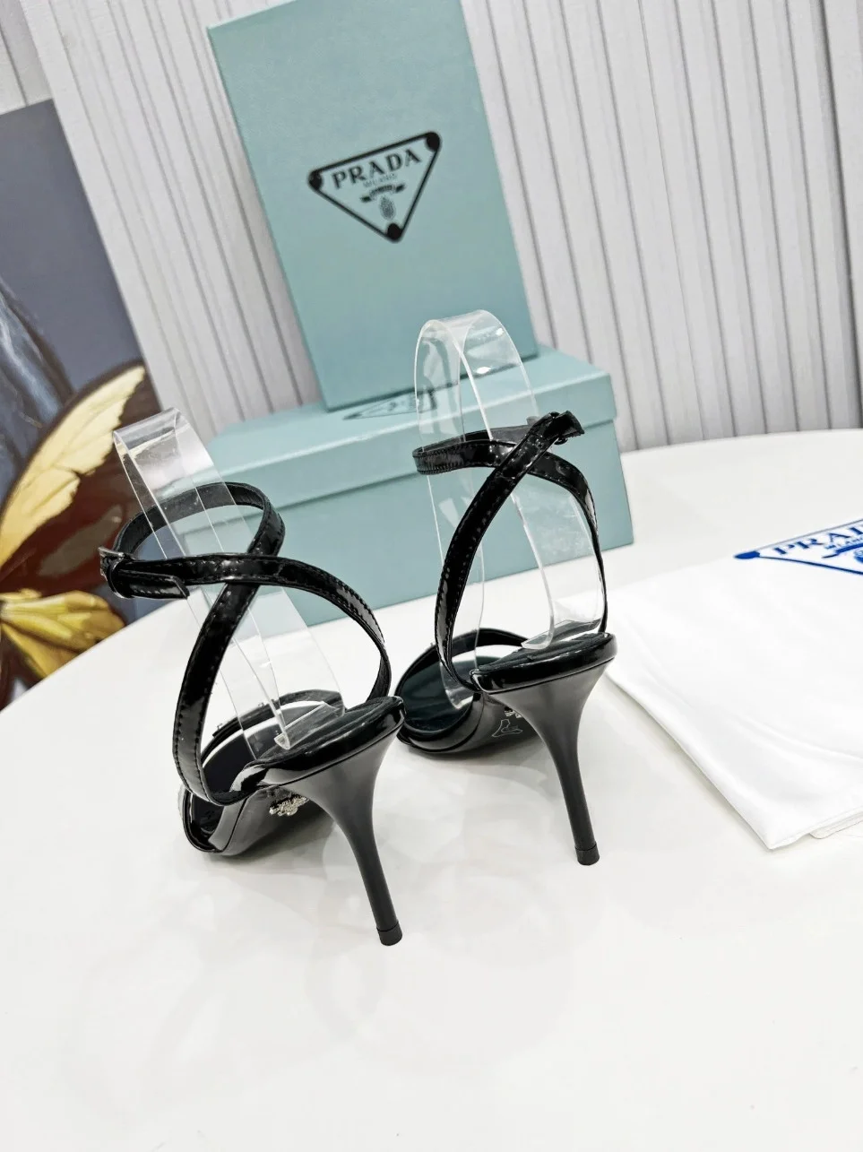 Prada Heel Sandals 85mm In Black Brushed Leather product view 6