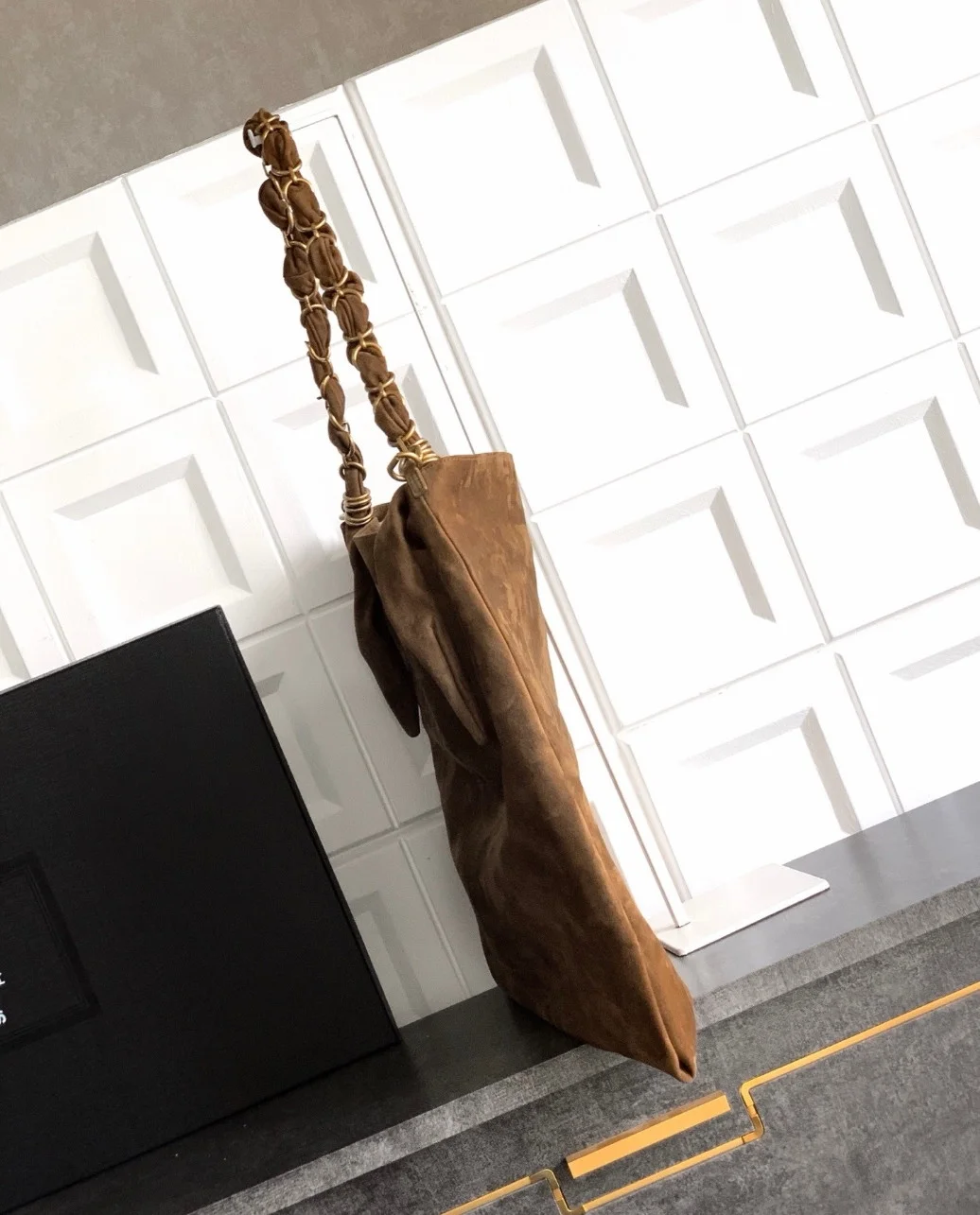Saint Laurent Amalia Shouler Bag in Brown Suede Calfskin product view 3