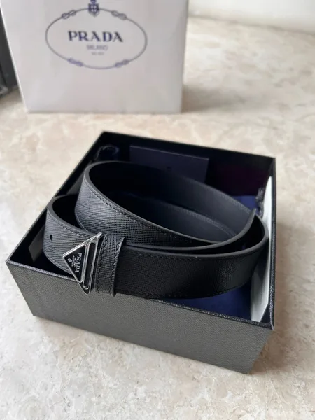 Prada Triangular Buckle Belt 30MM in Black Saffiano Leather product view 2