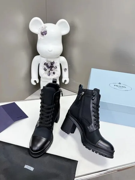 Prada Ankle Boots in Black Brushed Leather and Nylon product view 8