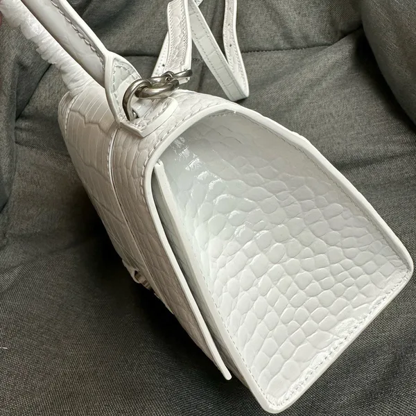 Balenciaga Hourglass Small Bag in White Croc-Embossed Calfskin product view 5