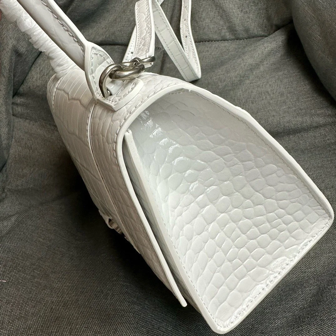Balenciaga Hourglass Small Bag in White Croc-Embossed Calfskin product view 5