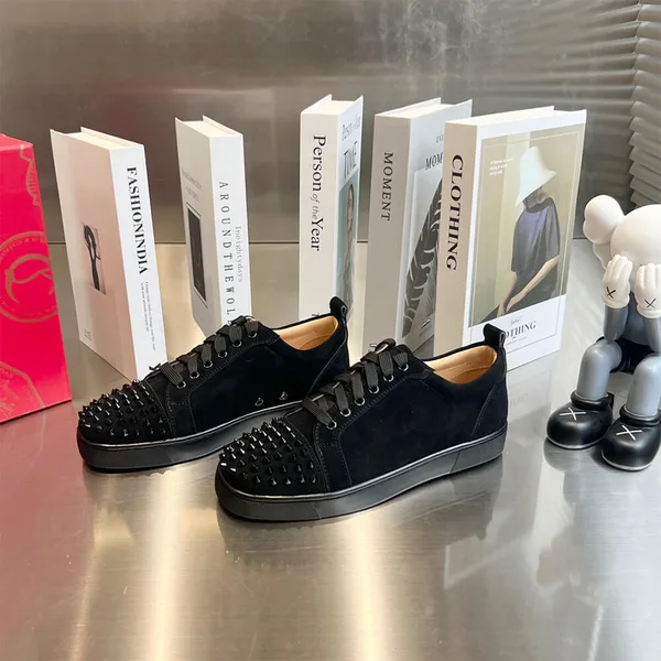 Christian Louboutin Louis Junior Spikes Suede-Effect Sneakers Black product view 2