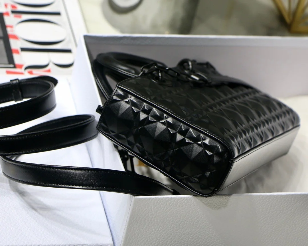 Dior Lady D-Joy Medium Bag In Black Calfskin with Diamond Motif product view 9