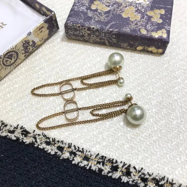 Dior Tribales CD Earrings In Antique Gold-Finish Metal and Pearl-Effect Details product view 7
