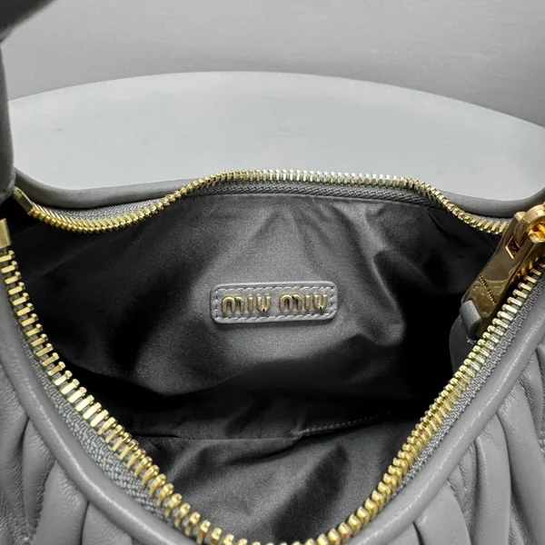Miu Miu Wander Hobo Bag in Grey Matelasse Nappa Leather product view 6