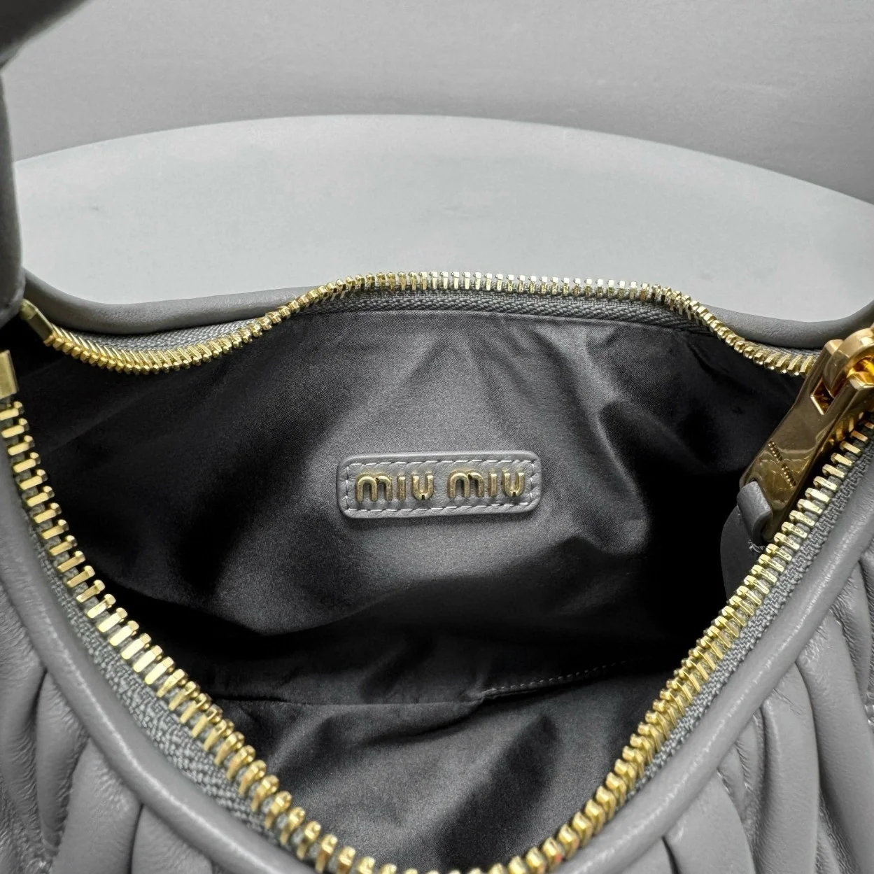 Miu Miu Wander Hobo Bag in Grey Matelasse Nappa Leather product view 6