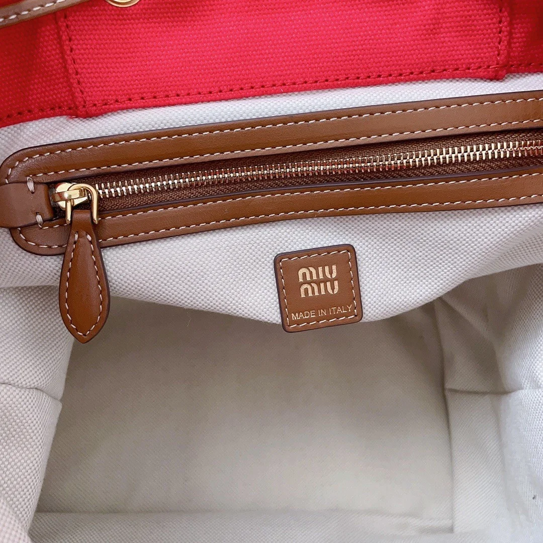 Miu Miu Large Backpack in Red Canvas and Calfskin product view 10