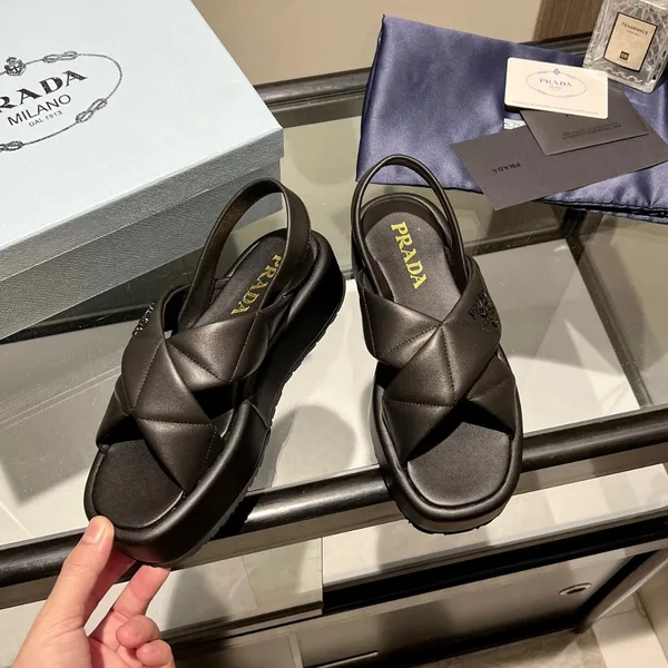 Prada Flatform Sandals In Black Quilted Nappa Leather product view 3