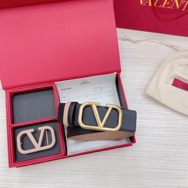 Valentino VLogo Reversible Belt 40mm in Beige and Black Calfskin product view 2