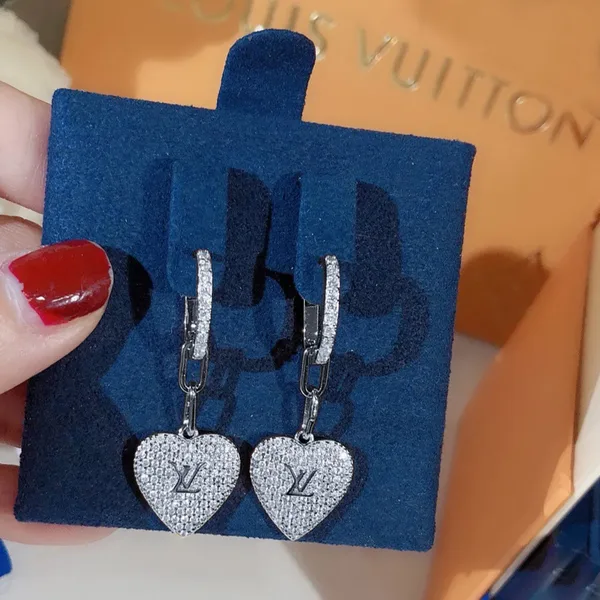 Louis Vuitton Pavé Heart Drop Hoop Earrings Silver-Tone product view 4
