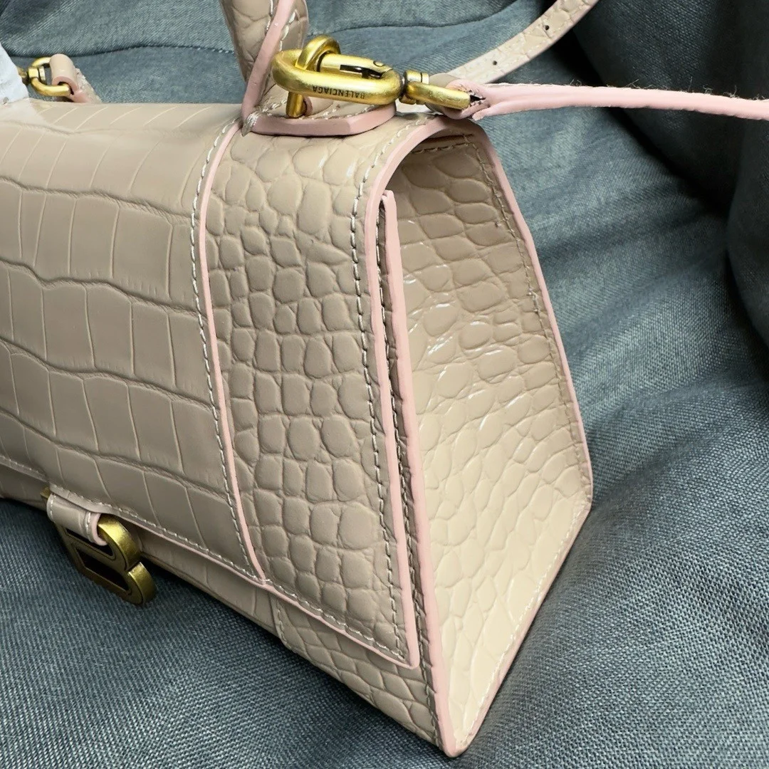 Balenciaga Hourglass Small Bag in Nude Croc-Embossed Calfskin product view 9