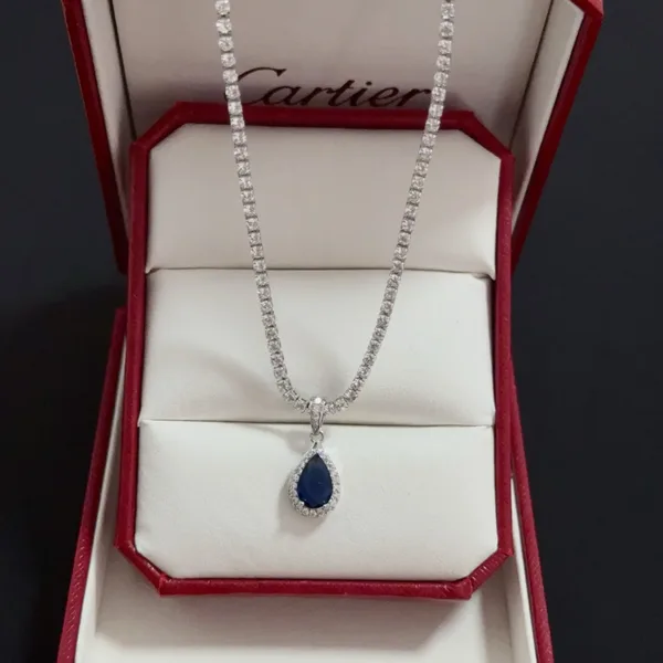 Cartier Blue Pear-Shaped Silver-Tone Pendant Necklace product view 2