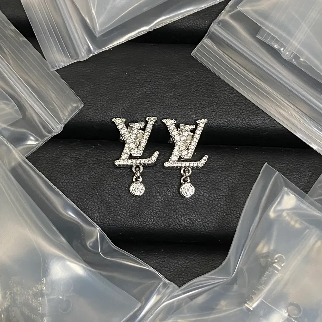 Louis Vuitton Full Pavé LV Drop Earrings Silver-Tone product view 1