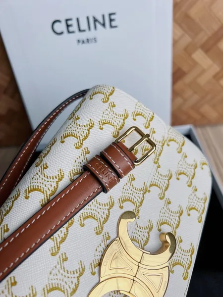 Celine Claude Shoulder Bag in White Triomphe Canvas product view 2