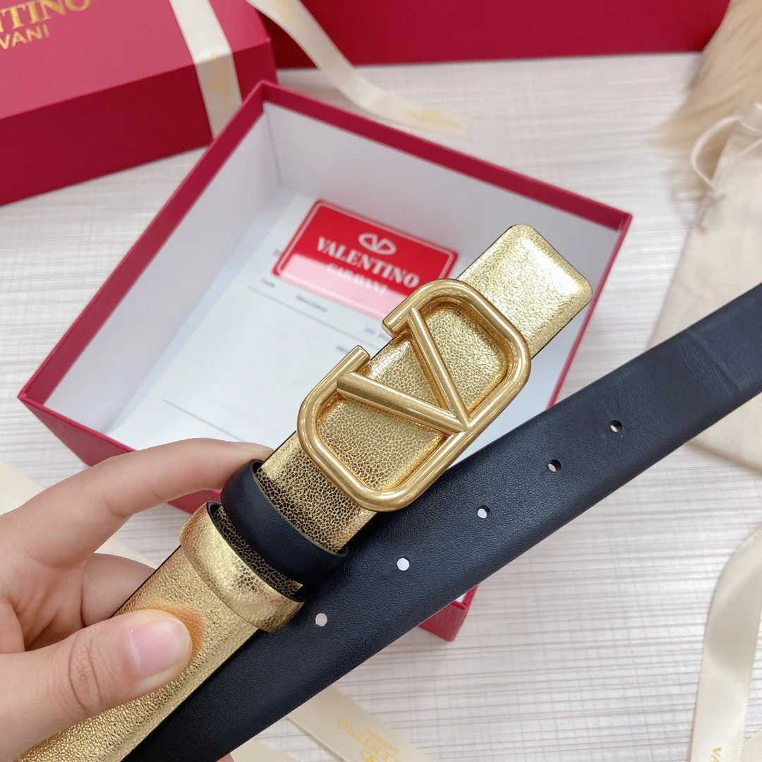 Valentino VLogo Reversible Belt 30mm in Black and Gold Metallic Calfskin product view 5