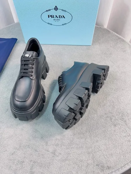 Prada Monolith Lace-up Shoes in Black Brushed Leather product view 8