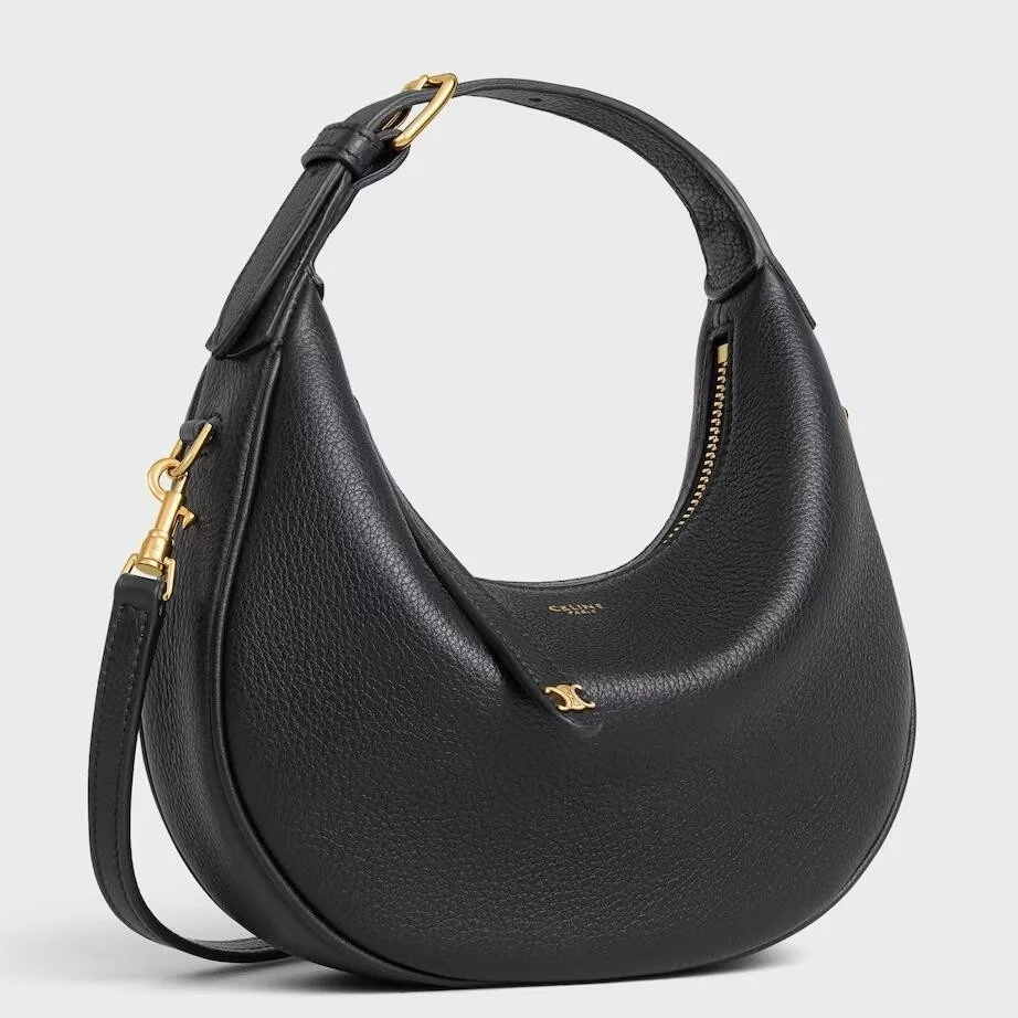 Celine Lulu Teen Hobo Bag in Black Grained Calfskin product view 1