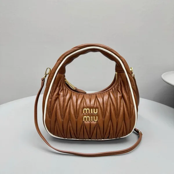 Miu Miu Wander Hobo Bag in Cognac Matelasse Nappa Leather product view 5