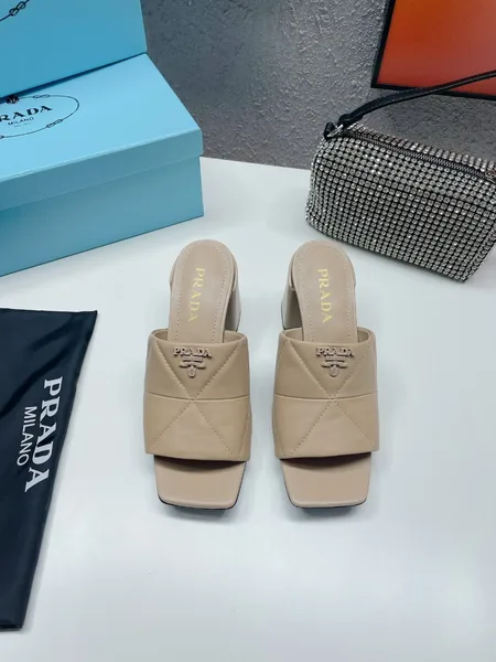 Prada Heeled Slide Sandals 65mm In Beige Nappa Leather product view 6