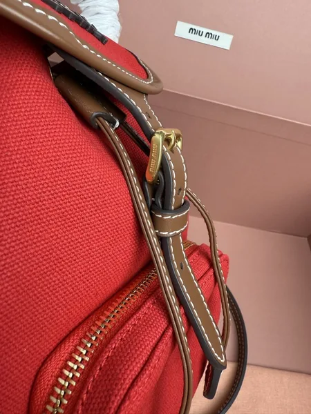 Miu Miu Small Backpack in Red Canvas and Calfskin product view 7