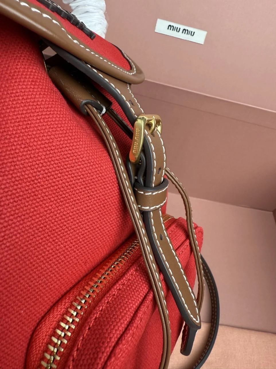 Miu Miu Small Backpack in Red Canvas and Calfskin product view 7