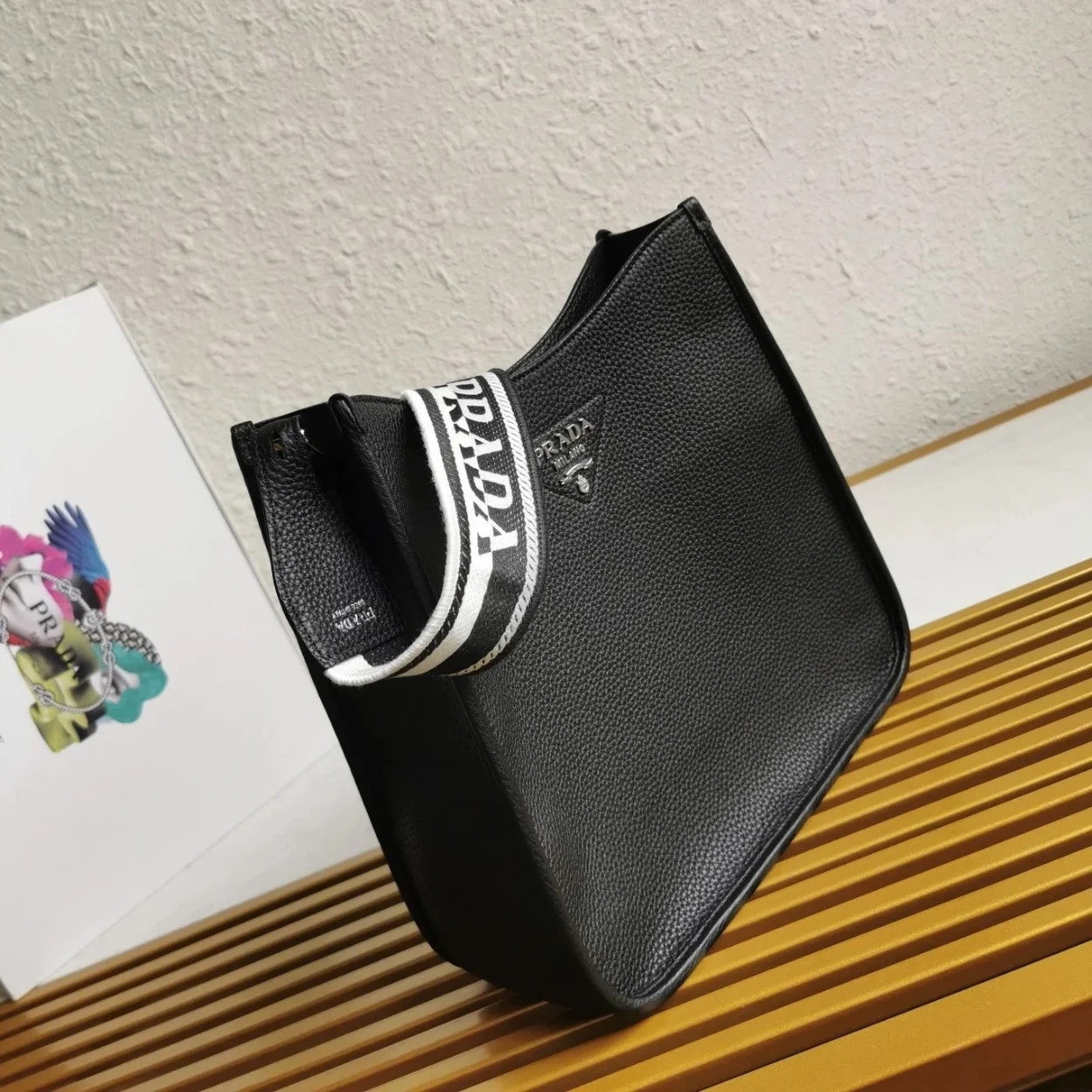 Prada Hobo Bag in Black Grained Leather product view 3