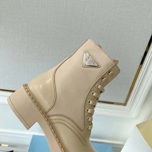 Prada Ankle Boots in Beige Brushed Leather and Re-Nylon product view 4