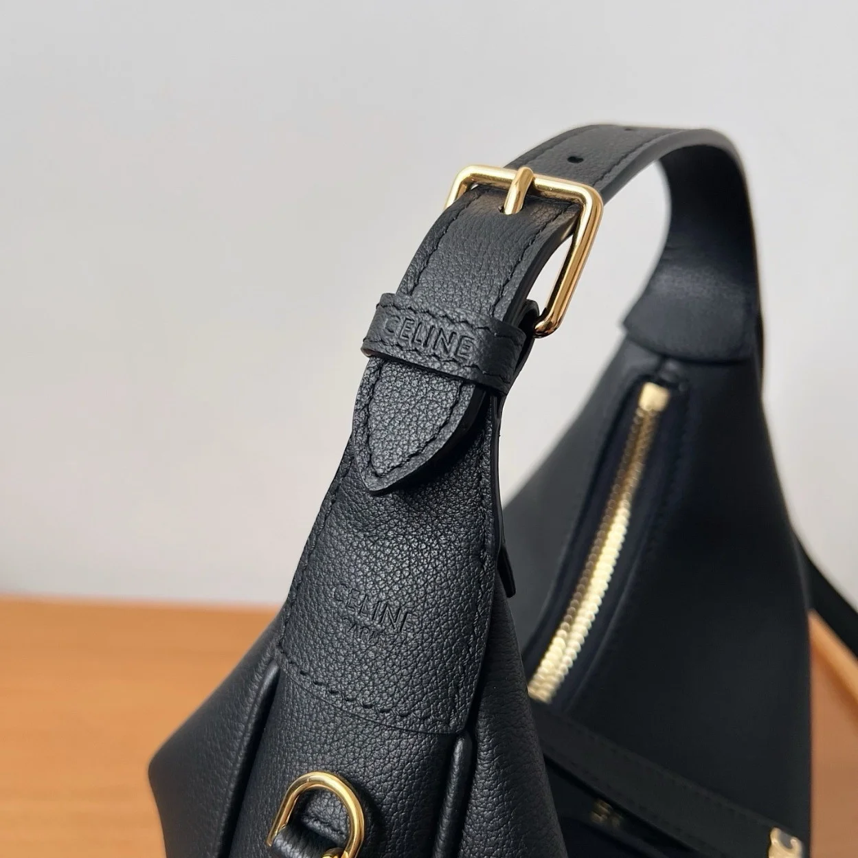 Celine Lulu Teen Hobo Bag in Black Grained Calfskin product view 4