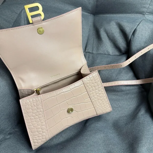 Balenciaga Hourglass Small Bag in Nude Croc-Embossed Calfskin product view 6