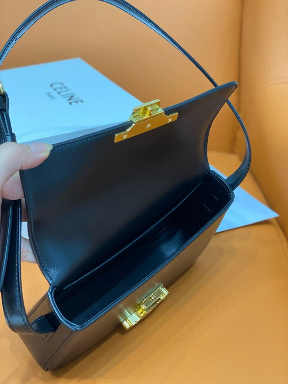 Celine Claude Shoulder Bag in Black Calfskin product view 10