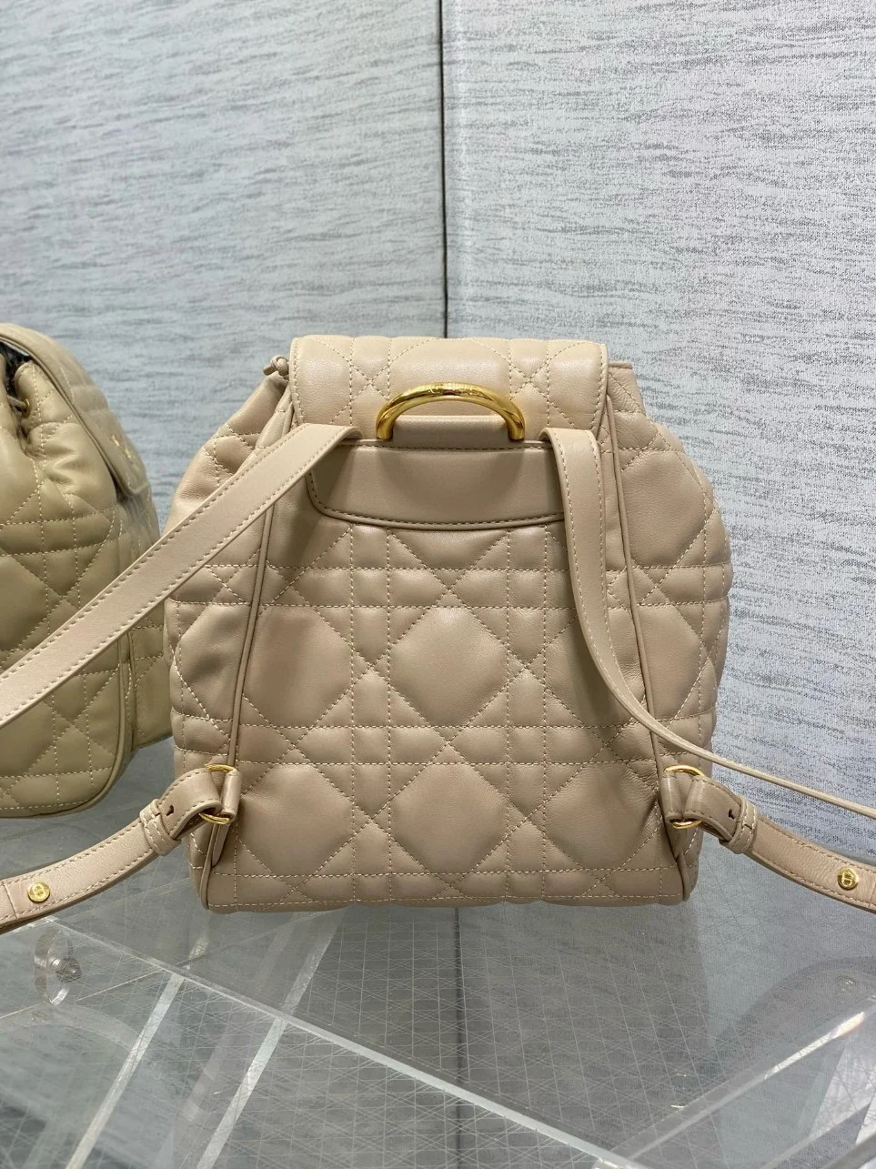 Dior Caro Medium Backpack in Beige Macrocannage Lambskin product view 2