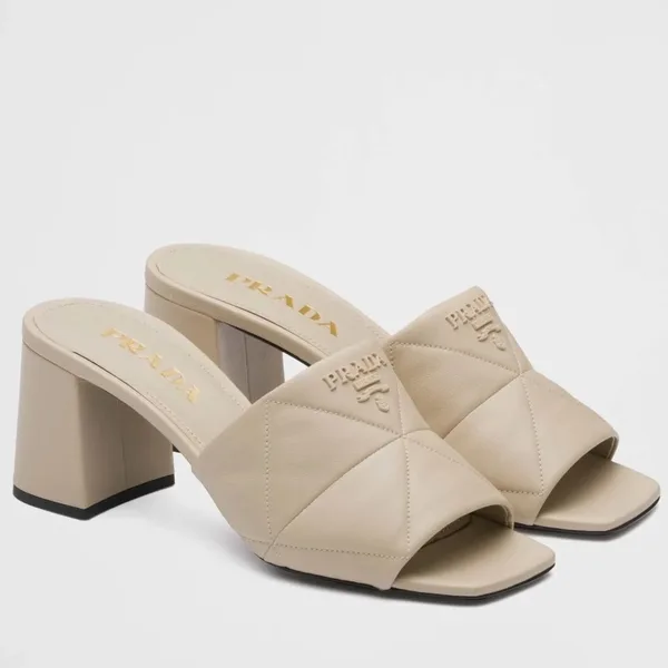 Prada Heeled Slide Sandals 65mm In Beige Nappa Leather product photo