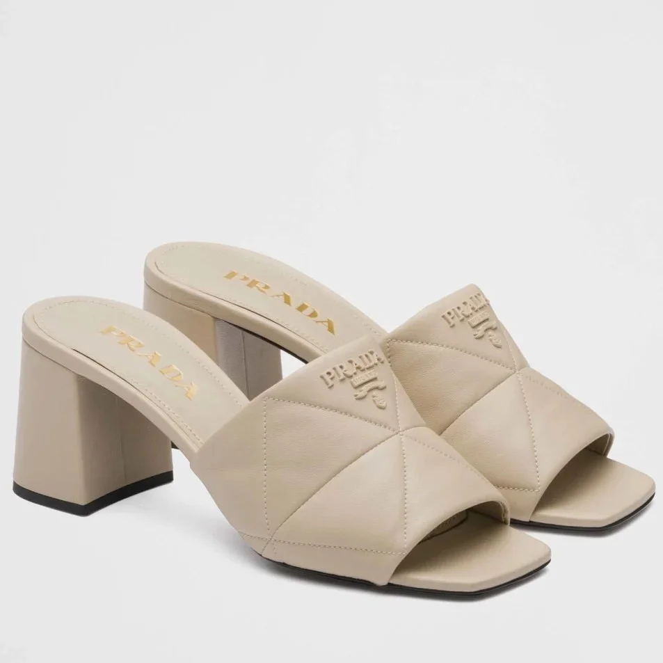 Prada Heeled Slide Sandals 65mm In Beige Nappa Leather product view 1