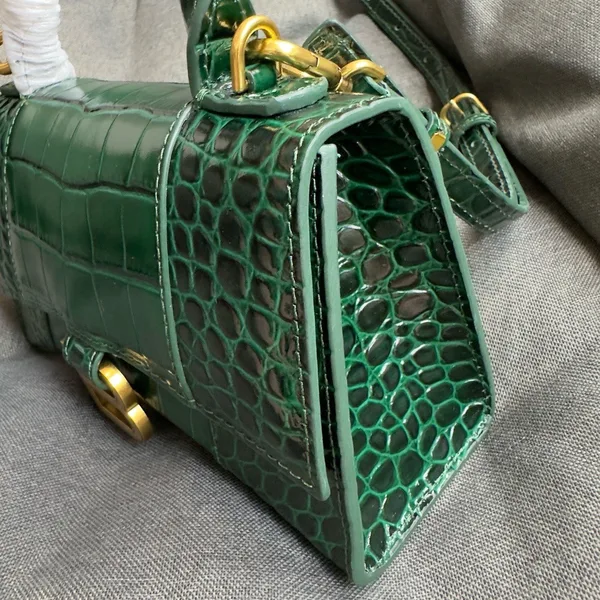 Balenciaga Hourglass XS Bag in Green Croc-Embossed Calfskin product view 10