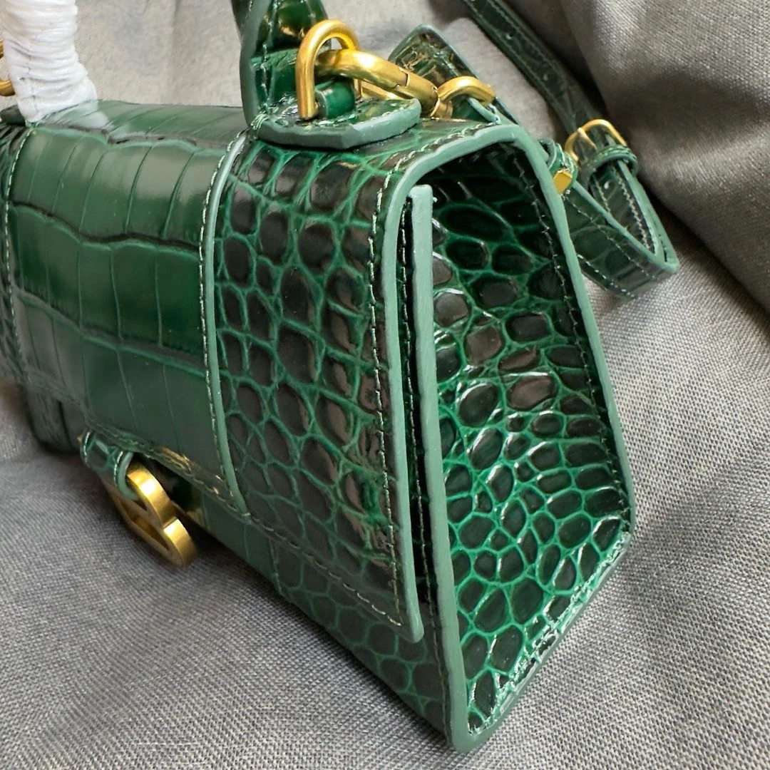Balenciaga Hourglass XS Bag in Green Croc-Embossed Calfskin product view 10