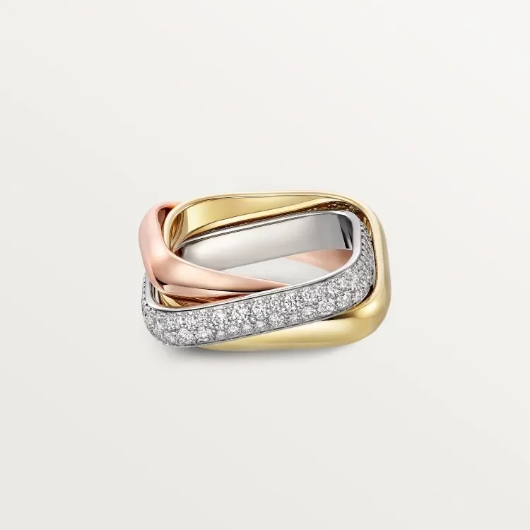 Cartier Trinity Three-Tone Interlocking Ring with Pave-Effect Band product view 1