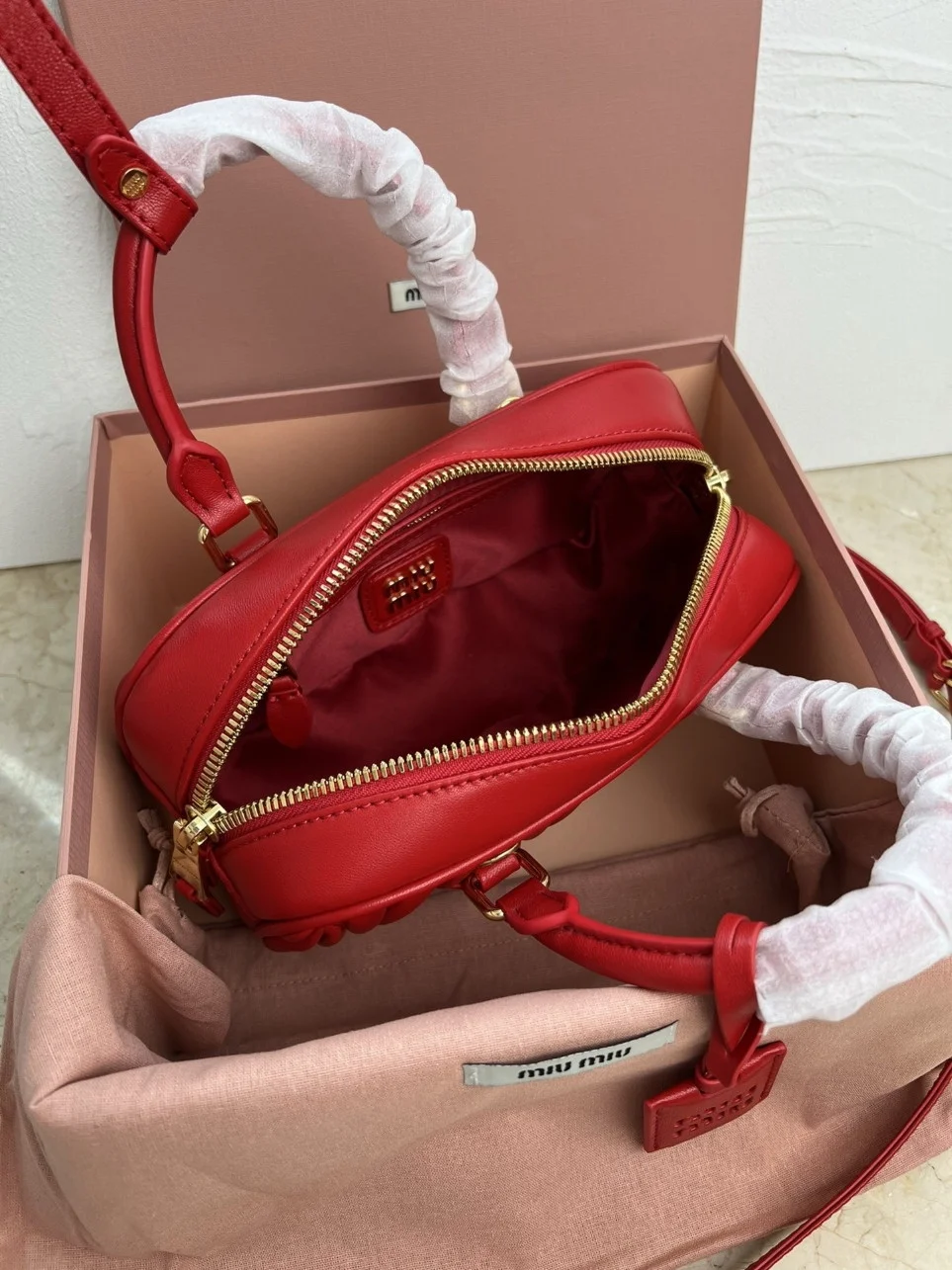 Miu Miu Arcadie Medium Bag in Red Matelasse Leather product view 9