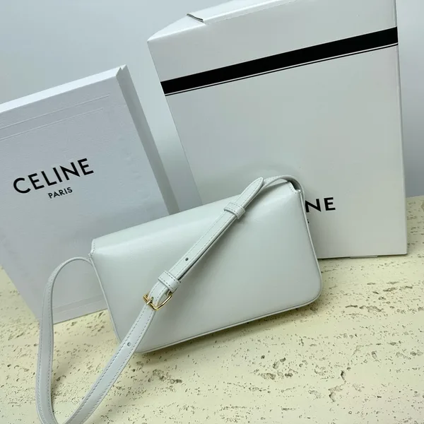Celine Claude Shoulder Bag in White Calfskin product view 2