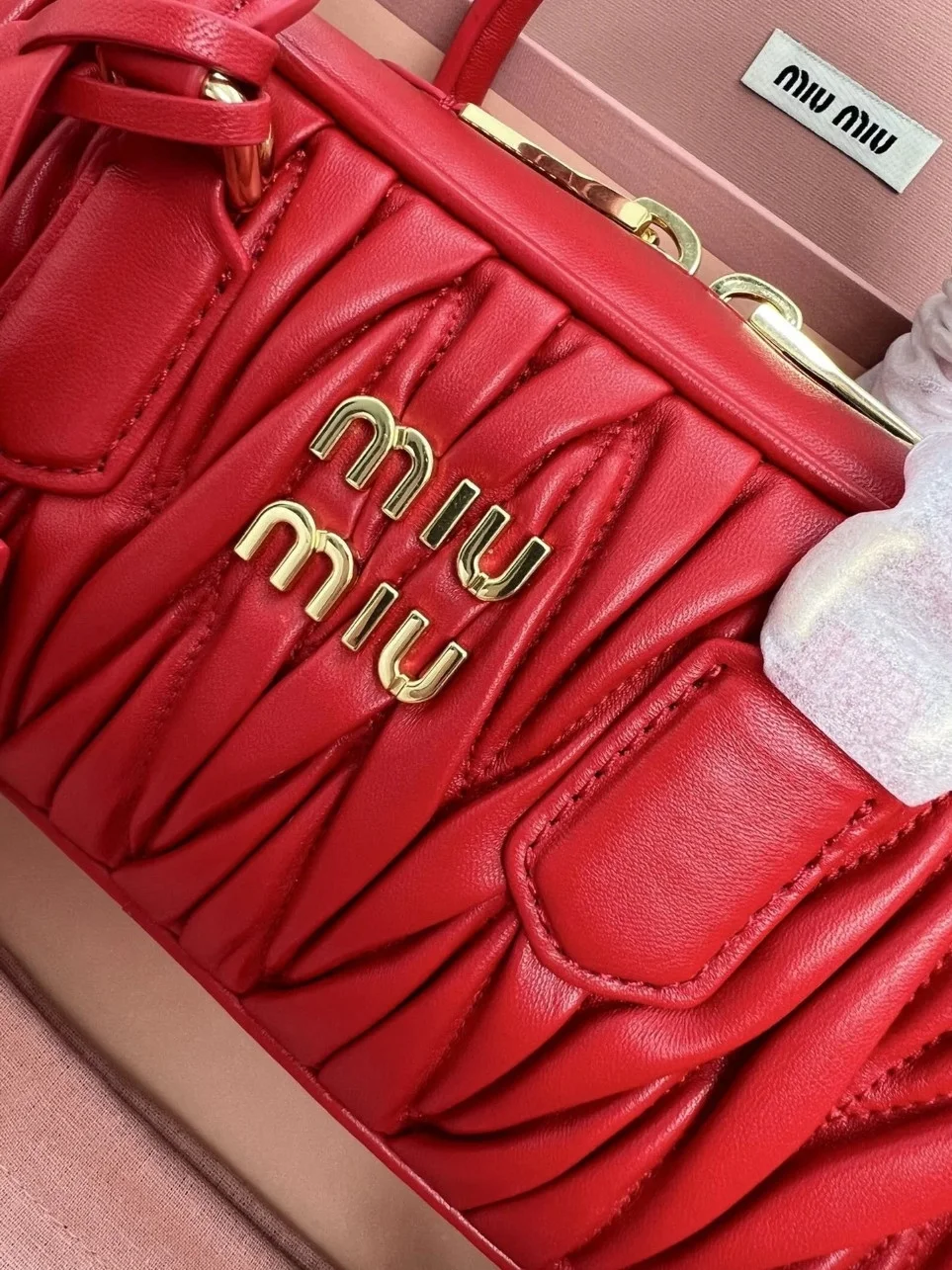 Miu Miu Arcadie Medium Bag in Red Matelasse Leather product view 5
