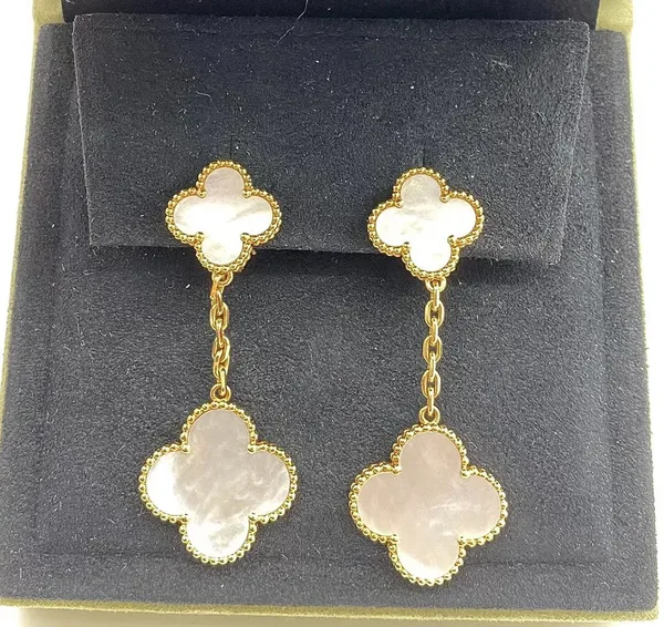 Van Cleef & Arpels Alhambra White Two-Motif Gold-Tone Drop Earrings product view 7