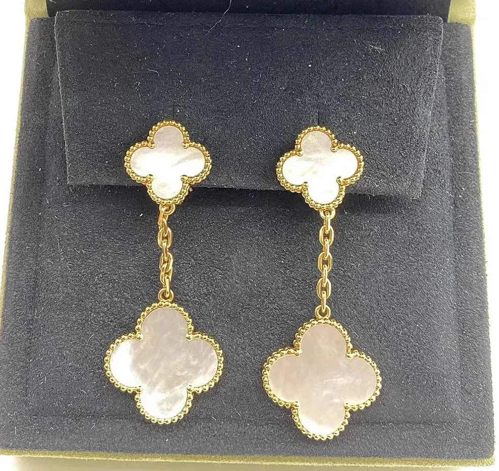 Van Cleef & Arpels Alhambra White Two-Motif Gold-Tone Drop Earrings product view 7