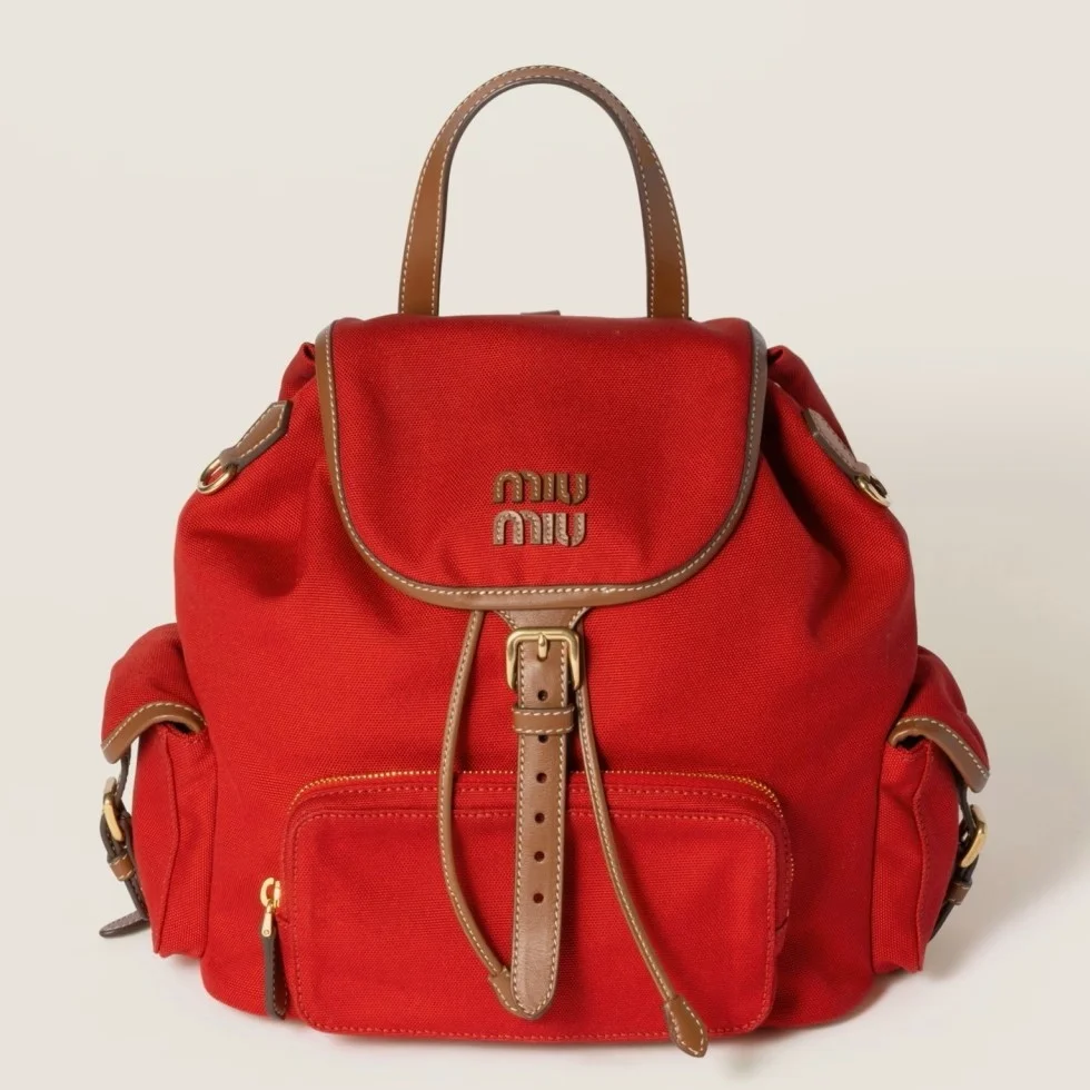 Miu Miu Large Backpack in Red Canvas and Calfskin product view 1