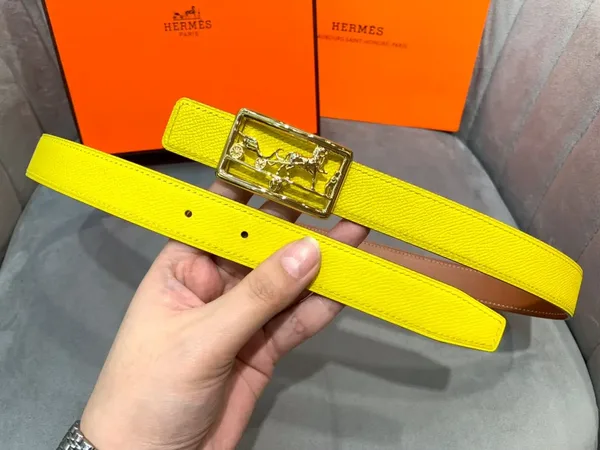 Hermès Yellow/Brown Reversible Belt with Gold-Tone Horse-and-Carriage Buckle product view 5