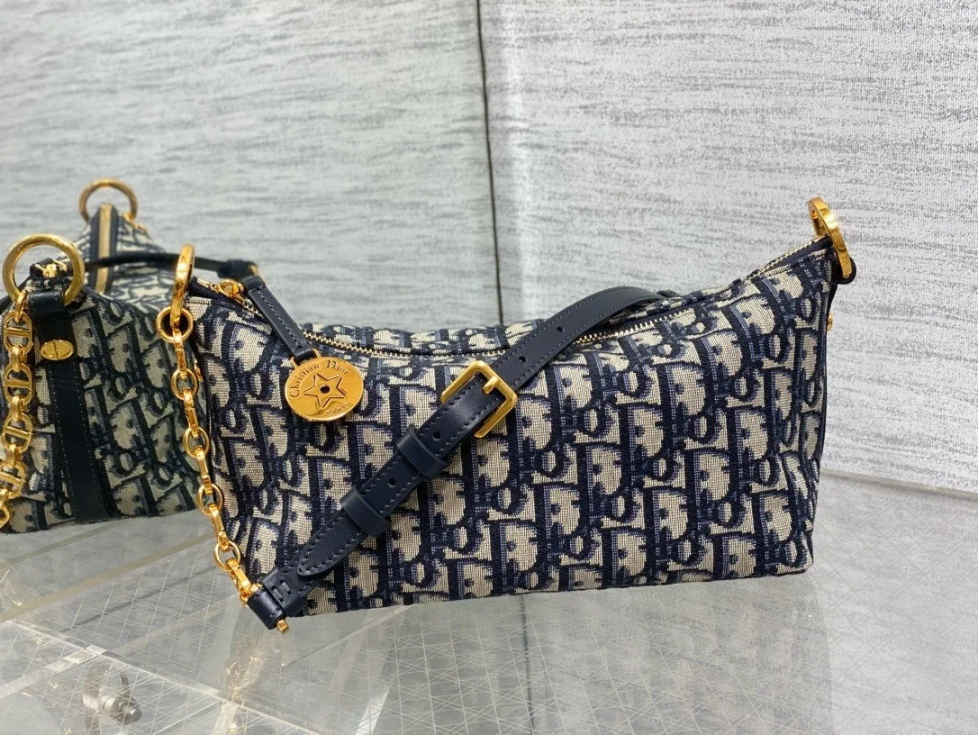 Dior Diorstar Hobo Bag with Chain in Blue Oblique Jacquard product view 7